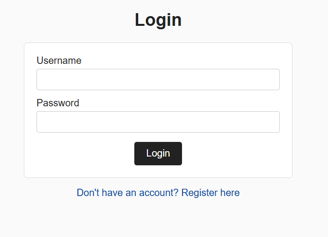 The login page for the challenge